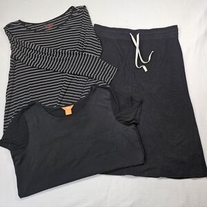 Joe Fresh 3pc Set Size M | Black Cotton Drawstring Skirt & 2 Tops Coastal Casual